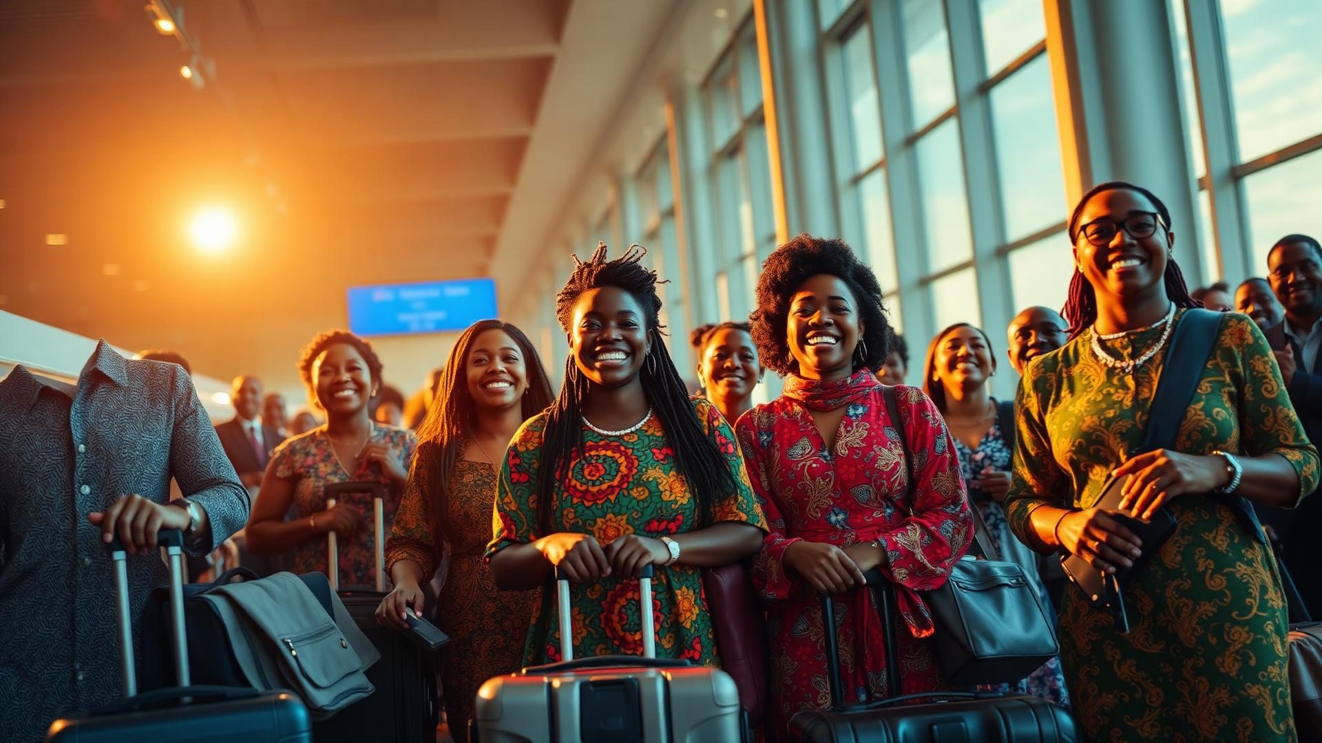 Nigerian travellers boarding an international flight